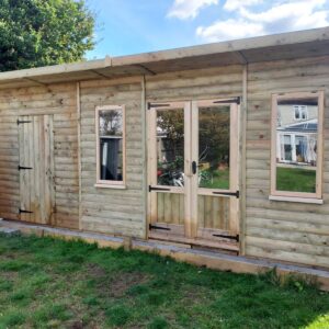 14 x 10 19mm Loglap Summerhouse with 2ft roof overhang and a partition- Pressure Treated (14 x 12 Overall size)